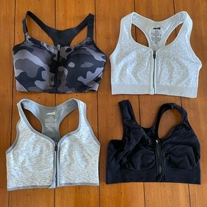 Four front zip sports bras, L/XL